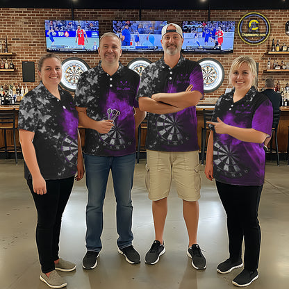Custom Silver Butterfly Purple Smoking Grunge Dartboard Men Darts Quarter-Zip Shirts Dart Jerseys NYN2268