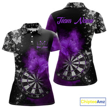 Load image into Gallery viewer, Custom Silver Butterfly Purple Smoking Grunge Dartboard Women Darts Polo Shirts Dart Jerseys NYN2268