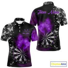Load image into Gallery viewer, Custom Silver Butterfly Purple Smoking Grunge Dartboard Men Darts Polo Shirts Dart Jerseys NYN2268