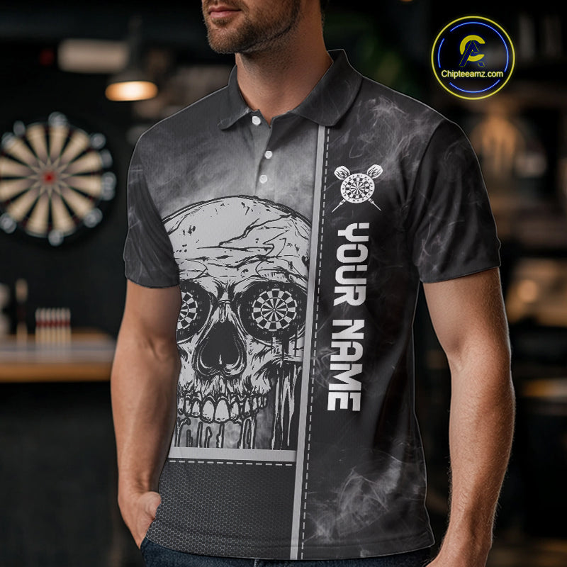 Custom Black And Grey Smokes Skull Dartboard Dart Shirts For Men Dart Team Jerseys NYN0067
