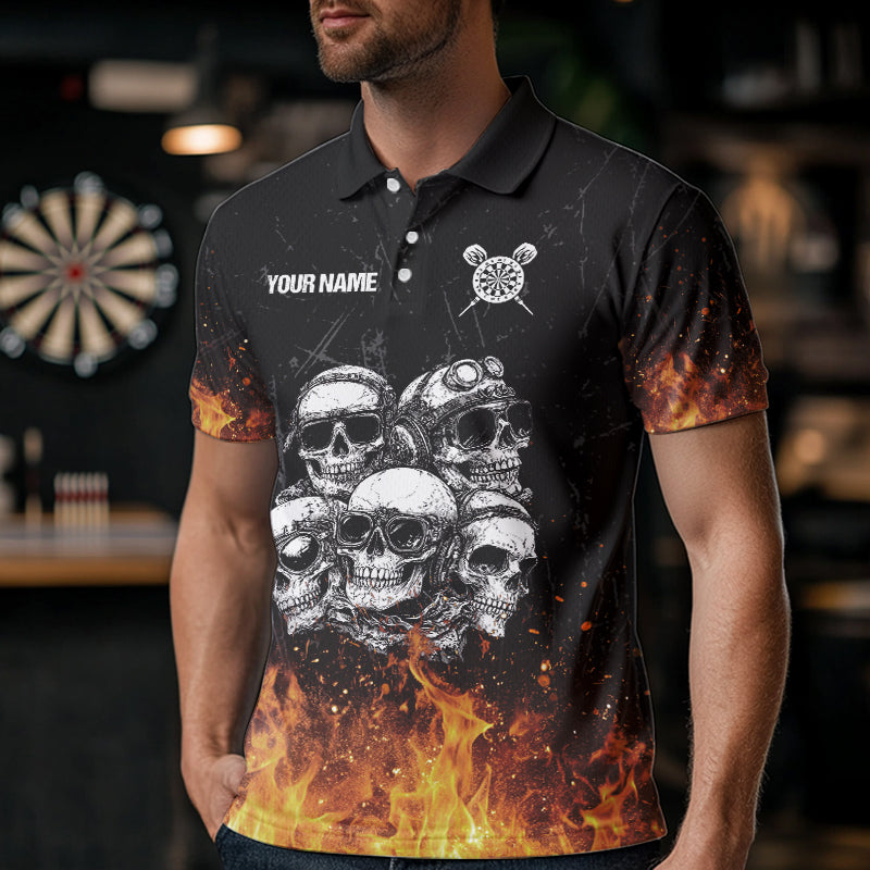 Personalized Fire Flame And Skulls Dart Shirts For Men, Custom Dart Team Jerseys NYN0021