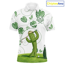 Load image into Gallery viewer, Mens Green Monstera Pattern Golf Clothing Custom Cactus Golfer Funny Mens Golf Polo Shirt NYN2931