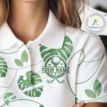 Load image into Gallery viewer, Women Green Monstera Pattern Golf Clothing Custom Cactus Golfer Funny Womens Golf Polo Shirt NYN2931