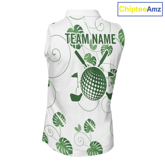 Women Green Monstera Pattern Golf Clothing Custom Cactus Golfer Funny Womens Golf Polo Shirt NYN2931