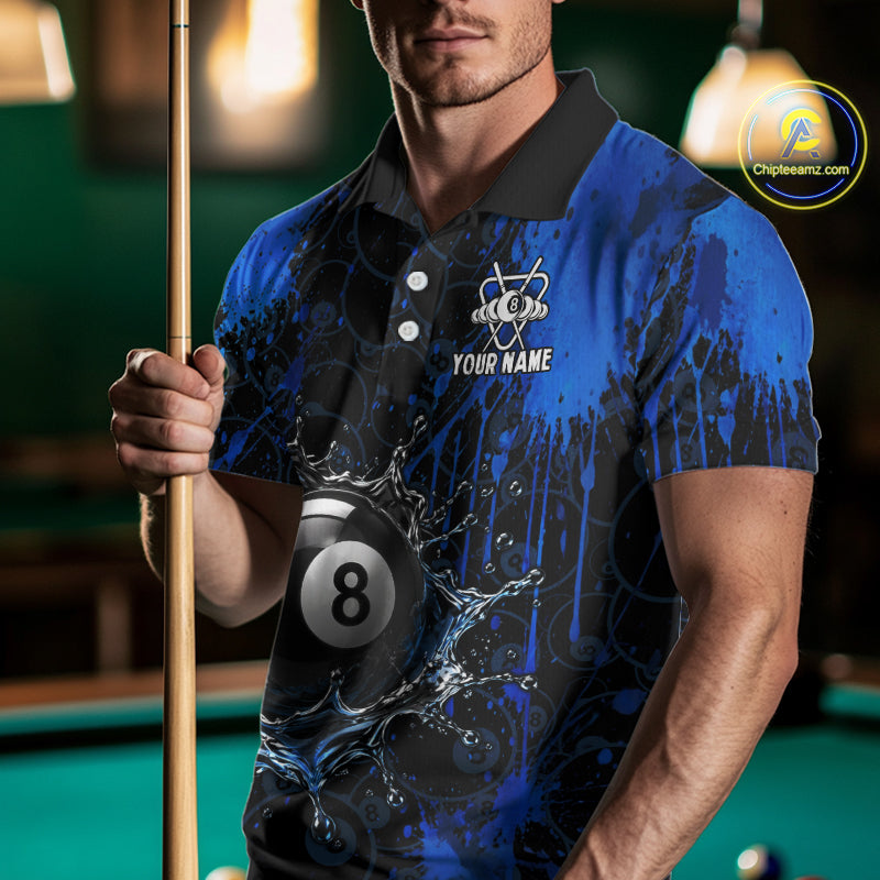 Watering 8 Ball Pool Billiard Shirts For Men Personalized Blue Splatter Billiard Team Jersey NYN3135