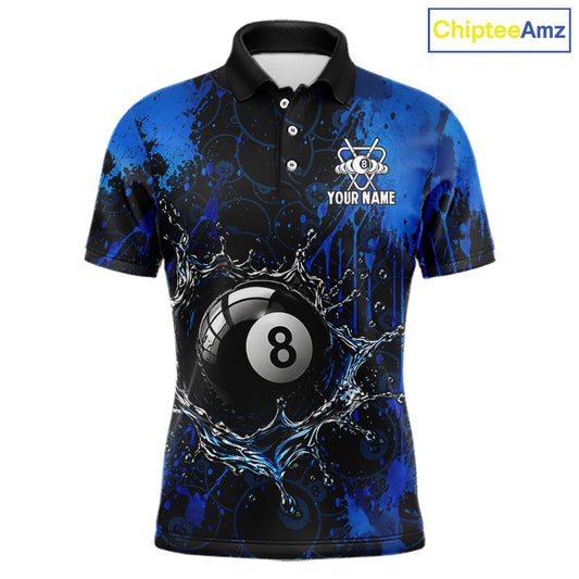 Watering 8 Ball Pool Billiard Shirts For Men Personalized Blue Splatter Billiard Team Jersey NYN3135