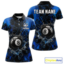 Load image into Gallery viewer, Watering 8 Ball Pool Billiard Shirts For Women Personalized Blue Splatter Billiard Team Jersey NYN3135