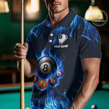 Load image into Gallery viewer, Fire Flame 8 Ball Billiard Shirt For Men Custom Blue Flames Pool Billiard Rack Team Shirt NYN3137