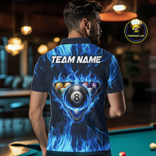 Load image into Gallery viewer, Fire Flame 8 Ball Billiard Shirt For Men Custom Blue Flames Pool Billiard Rack Team Shirt NYN3137