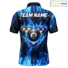 Load image into Gallery viewer, Fire Flame 8 Ball Billiard Shirt For Men Custom Blue Flames Pool Billiard Rack Team Shirt NYN3137