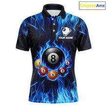 Load image into Gallery viewer, Fire Flame 8 Ball Billiard Shirt For Men Custom Blue Flames Pool Billiard Rack Team Shirt NYN3137
