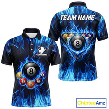 Load image into Gallery viewer, Fire Flame 8 Ball Billiard Shirt For Men Custom Blue Flames Pool Billiard Rack Team Shirt NYN3137