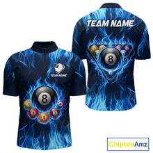 Load image into Gallery viewer, Fire Flame 8 Ball Billiard Shirt For Men Custom Blue Flames Pool Billiard Rack Team Shirt NYN3137