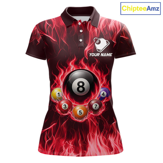 Fire Flame 8 Ball Billiard Shirt For Women Custom Red Flames Pool Billiard Rack Team Shirt NYN3138