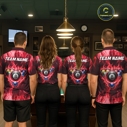 Fire Flame 8 Ball Billiard Shirt For Women Custom Red Flames Pool Billiard Rack Team Shirt NYN3138