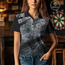 Load image into Gallery viewer, Grey Grunge Dartboard Darts Team Shirt - Custom Name - Women's Darts Jersey NYN0354