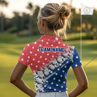 Red And Blue Grunge Golf Apparel Patriotic Women Golf Polo Shirts, Golf Team Outfits NYN3321