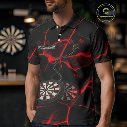 Flame Dartboard & Chains Darts Shirt For Men - Custom Name & Team Jersey | Opt1 - Red NYN0625