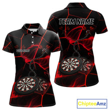 Load image into Gallery viewer, Flame Dartboard &amp; Chains Darts Shirt For Women - Custom Name &amp; Team Jersey | Opt1 - Red NYN0625
