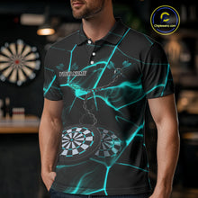Load image into Gallery viewer, Flame Dartboard &amp; Chains Darts Shirt For Men - Custom Name &amp; Team Jersey | Opt2 - Turquoise NYN0626