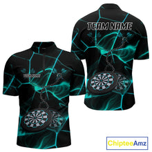 Load image into Gallery viewer, Flame Dartboard &amp; Chains Darts Shirt For Men - Custom Name &amp; Team Jersey | Opt2 - Turquoise NYN0626