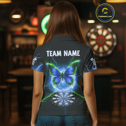 Lightning Butterfly Dartboard Custom Blue & Green Women Polo Dart Shirt Funny Dart Jerseys NYN1761