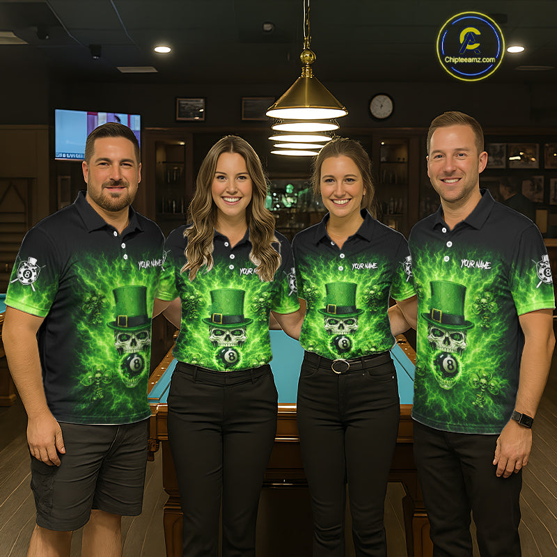 Flaming Shamrock Skull Pool 8 Ball Men Billiard Shirt Custom St Patrick's Day Billiard Team Attire NYN2561