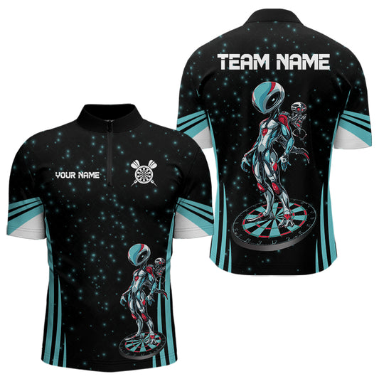 Custom Turquoise Alien And Dartboards Dart Shirts For Men, Dart Jerseys NYN0027
