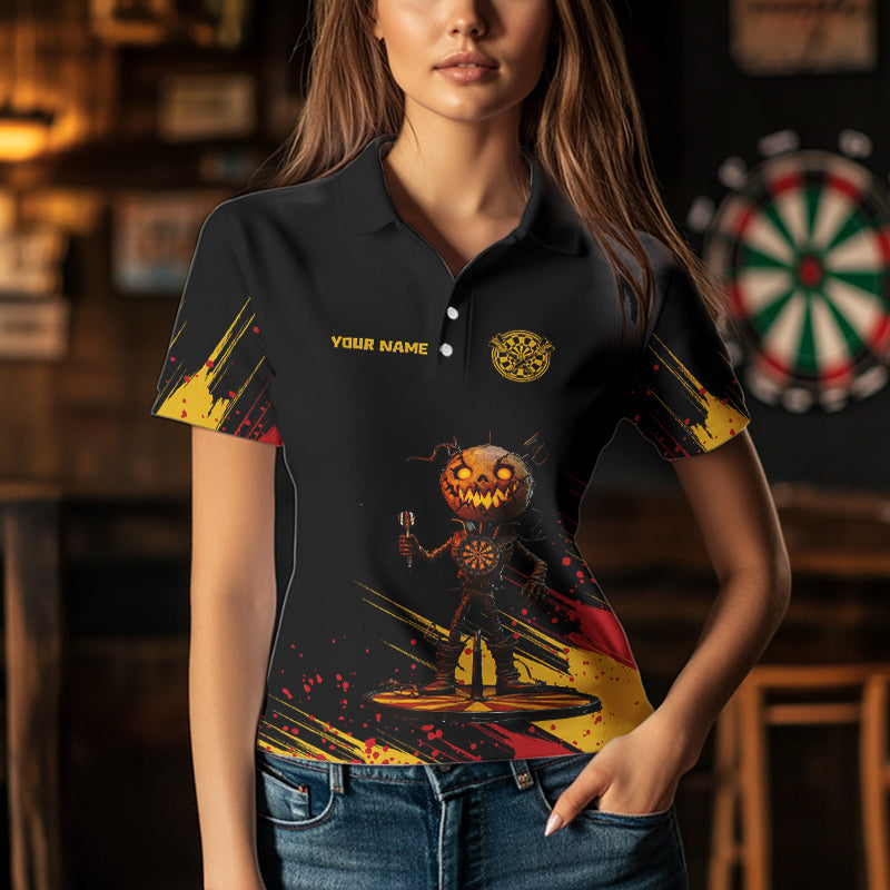 Custom Black-Yellow Pumpkins Funny Halloween Dart Shirts For Women Dart Tournament Jerseys NYN0030