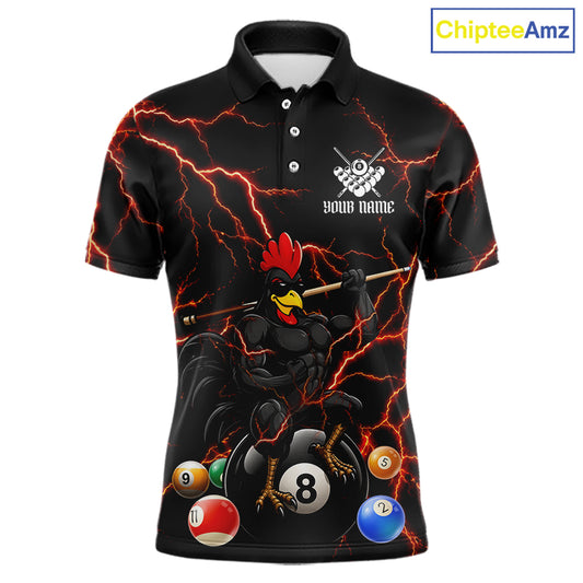 Funny Rooster 8 Ball Billiard Shirt For Men Custom Thunder Red Billiard Pool Shirt, Billiard Attire NYN3145