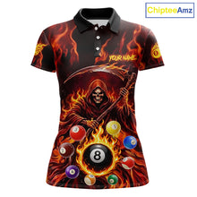 Load image into Gallery viewer, Grim Reaper 8 Ball Billiard Shirt For Women Custom Red Flames 8 Ball Pool Billiard Team Attire NYN3146
