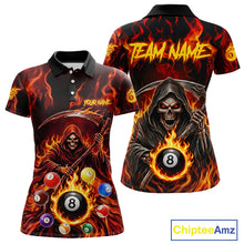Load image into Gallery viewer, Grim Reaper 8 Ball Billiard Shirt For Women Custom Red Flames 8 Ball Pool Billiard Team Attire NYN3146