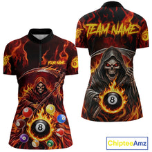 Load image into Gallery viewer, Grim Reaper 8 Ball Billiard Shirt For Women Custom Red Flames 8 Ball Pool Billiard Team Attire NYN3146