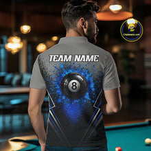Load image into Gallery viewer, Personalized Grey And Blue Splatter 8 Ball Pool Billiard Shirt For Men Custom Billiard Team Jersey NYN3147