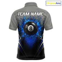 Load image into Gallery viewer, Personalized Grey And Blue Splatter 8 Ball Pool Billiard Shirt For Men Custom Billiard Team Jersey NYN3147