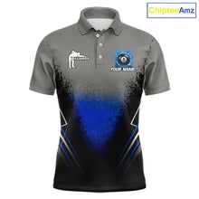 Load image into Gallery viewer, Personalized Grey And Blue Splatter 8 Ball Pool Billiard Shirt For Men Custom Billiard Team Jersey NYN3147