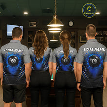 Load image into Gallery viewer, Personalized Grey And Blue Splatter 8 Ball Pool Billiard Shirt For Men Custom Billiard Team Jersey NYN3147