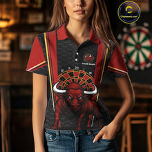 Load image into Gallery viewer, Red Powerful Bull Darts Dartboard Shirt For Women - Custom Team &amp; Player Name NYN0359