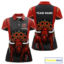 Load image into Gallery viewer, Red Powerful Bull Darts Dartboard Shirt For Women - Custom Team &amp; Player Name NYN0359