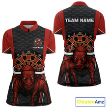 Load image into Gallery viewer, Red Powerful Bull Darts Dartboard Shirt For Women - Custom Team &amp; Player Name NYN0359