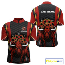 Load image into Gallery viewer, Red Powerful Bull Darts Dartboard Shirt For Men - Custom Team &amp; Player Name NYN0359