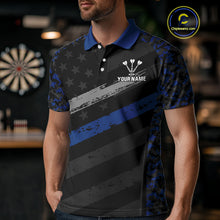 Load image into Gallery viewer, Grey Darts &amp; Azure Camo Pattern Darts Shirt For Men - Custom Team &amp; Player Name NYN0360