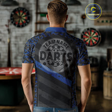 Load image into Gallery viewer, Grey Darts &amp; Azure Camo Pattern Darts Shirt For Men - Custom Team &amp; Player Name NYN0360