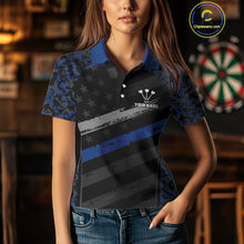 Load image into Gallery viewer, Grey Darts &amp; Azure Camo Pattern Darts Shirt For Women - Custom Team &amp; Player Name NYN0360