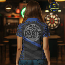 Load image into Gallery viewer, Grey Darts &amp; Azure Camo Pattern Darts Shirt For Women - Custom Team &amp; Player Name NYN0360