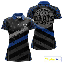 Load image into Gallery viewer, Grey Darts &amp; Azure Camo Pattern Darts Shirt For Women - Custom Team &amp; Player Name NYN0360