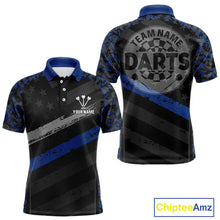Load image into Gallery viewer, Grey Darts &amp; Azure Camo Pattern Darts Shirt For Men - Custom Team &amp; Player Name NYN0360