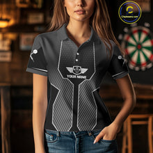 Load image into Gallery viewer, Dart Arrow &amp; Lion Head Black Darts Shirt For Women - Custom Team &amp; Player Name NYN0362