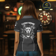 Load image into Gallery viewer, Dart Arrow &amp; Lion Head Black Darts Shirt For Women - Custom Team &amp; Player Name NYN0362