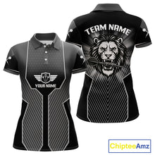 Load image into Gallery viewer, Dart Arrow &amp; Lion Head Black Darts Shirt For Women - Custom Team &amp; Player Name NYN0362
